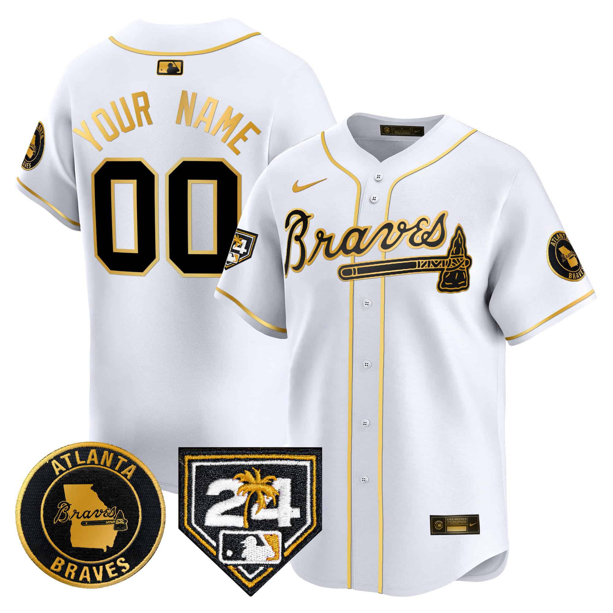 Men Atlanta Braves White Nike 2024 Spring Training Patch Vapor Premier Limited Custom MLB Jersey->customized mlb jersey->Custom Jersey